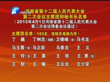 河南省第十二届人民代表大会第二次会议主席团和秘书长名单